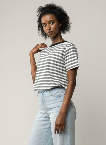 Melawear KHIRA Damen T-Shirt (thin stripes/schwarzer Kragen)
